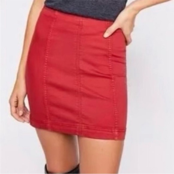 Free People Red Mini Skirt. - Picture 1 of 8